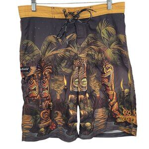 Rietveld Mens size 31 totem poles tiki tropical volcano cargo swim board short